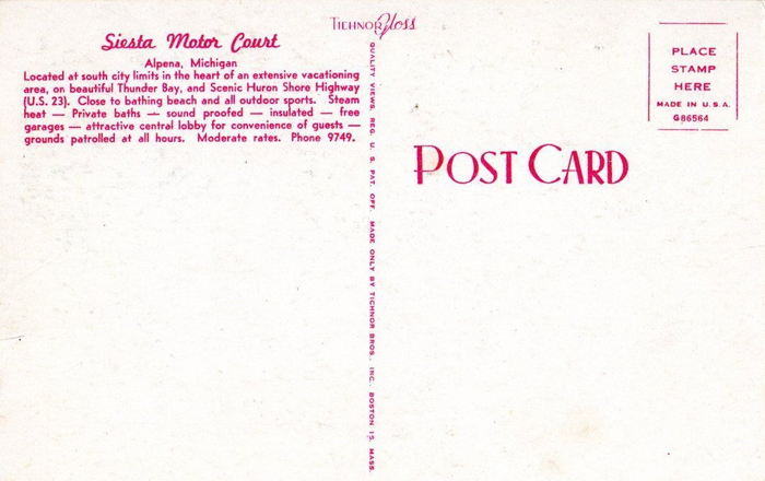 Siesta Motor Court - Old Postcard